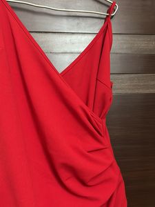 Noodle Strap, Front Slit Warm Red Short Dress🥹