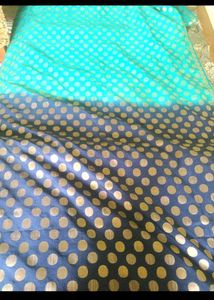 Beautiful Teal Polka Dot saree