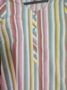 Vibrant Striped Kurta Set with Lace Detail