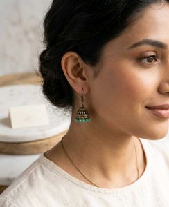 Elegant Jhumka Earrings with Green Beads