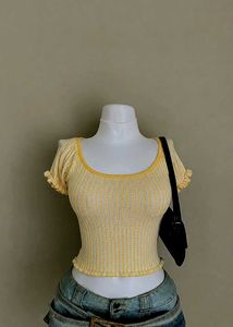 Cute Yellow Ribbed Cropped Top