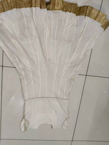 Elegant White &amp; Gold Embroidered Gown
