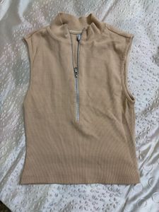 Sleeveless Mock Neck Zip Top