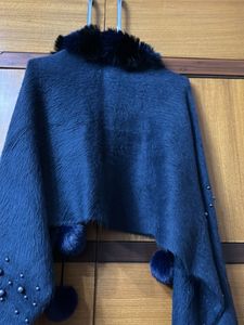Stylish Blue Faux Fur Cape Shawl