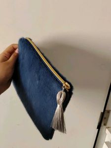 Blue Faux Fur Clutch with Tassel