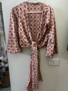 Zudio Boho Tie-Front Blouse w/ bell sleeves