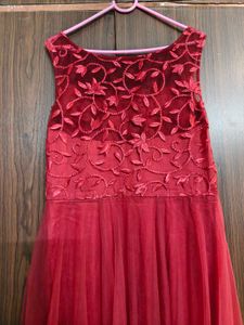 Maroon Embellished Boat Neck Maxi Dress