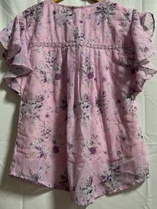 Chic Pink Floral Ruffle Sleeve Top