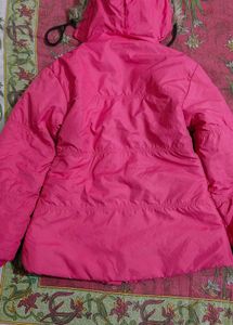 Pink Puffer Jacket with Fur Hood