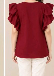 Maroon Ruffle Sleeve Top
