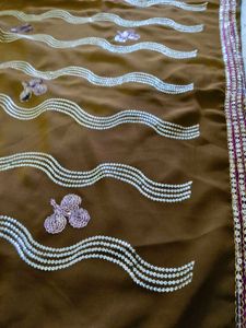 Brown &amp; Gold Embellished Saree
