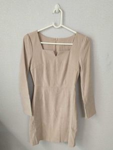 Beige Square Neck Mini Dress