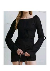 Black Long Sleeve Square Neck Dress