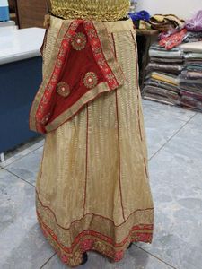 Elegant Cream &amp; Red Lehenga only, not choli