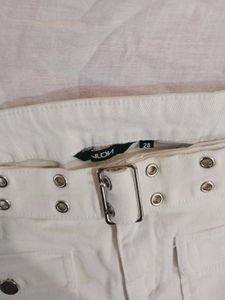 White Utility Denim Skort with Belt