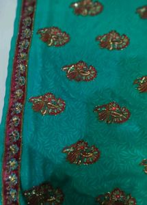 Stunning Teal Embroidered Saree