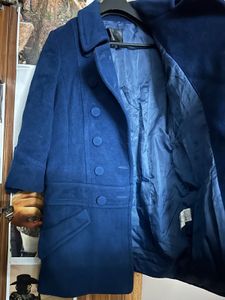 women’s navy blue woolen long jacket