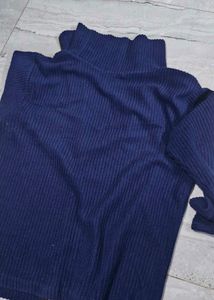 Navy Blue Zip-Up Knit Sweater