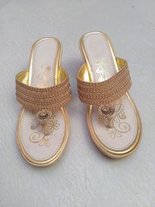 Lady Steps Women's Fancy Slip On Golden Colour Sli