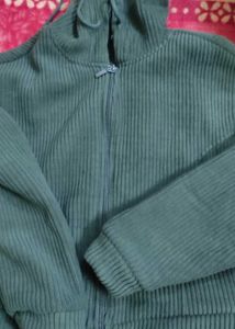 Green Corduroy Zip-Up Hoodie