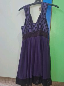 Purple Polka Dot V-Neck Party Dress