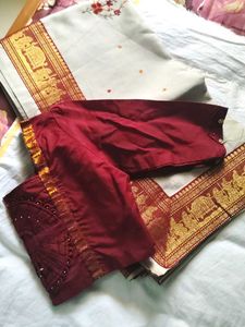 grey  saree with maroon blouse