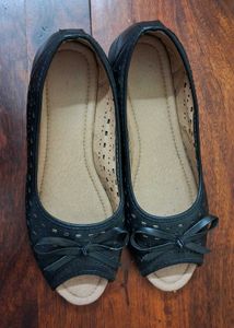 Cute Black Bow Ballet heels