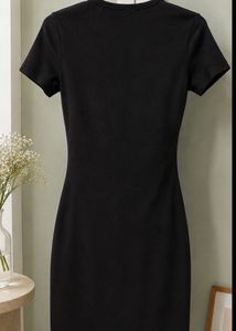 Classic Black Henley Neck Mini Dress