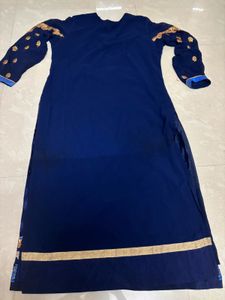 Royal Blue Embroidered Kurta with Intricate Gold N