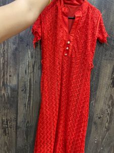 Red Lace Midi Dress