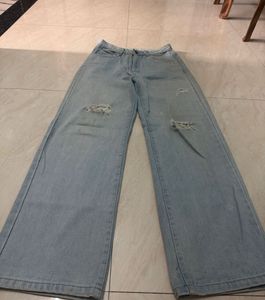 Light Wash Distressed Wide Leg Jeans