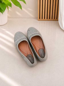 Stylish Grey Perforated Ballet Flats
