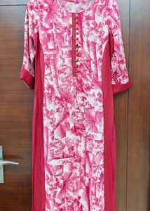 Chic Pink & White Abstract Print Kurta.