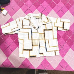 Retro Geometric Print Button-Up Shirt