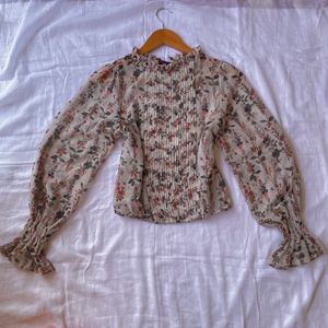 ZARA Cottagecore Beige Full Sleeve floral Top