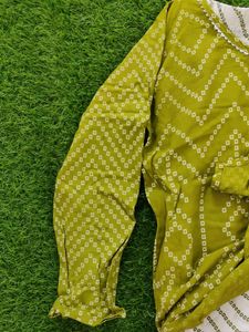 Olive Green Bandhani Print Kurti with Palazzos
