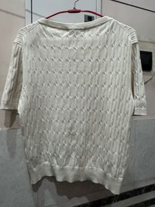 Cream Cable Knit Short Sleeve Sweater