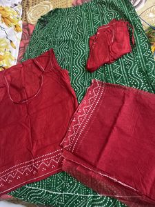 Red Bandhani Print Rajputi Poshak