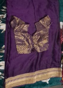 Elegant Purple Saree with Golden Border