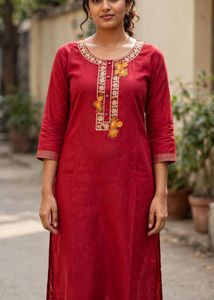 Elegant Red Embroidered Kurta