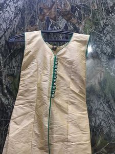 Elegant Beige Kurta with Green Trim