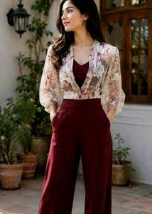 Chic Floral Print Sheer Kimono Jumpsuit