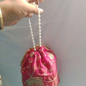 Pink &amp; Gold Embellished Potli Bag