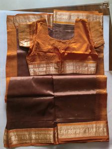 Elegant Mustard and Brown Silk Saree