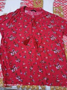 Red Floral Print Tunic Top