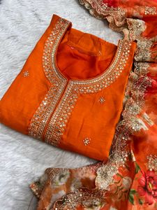 Orange Kurta with duppata only Embroidery
