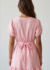 Pink Wrap Dress with Ruffle Hem