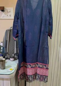 shopMulMul's Navy Blue Floral Kurta , no dupatta