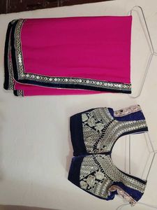 Pink Saree With Embroidered Blouse