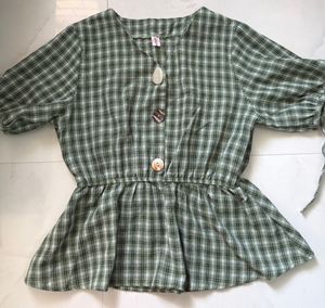 Green Plaid Peplum Top